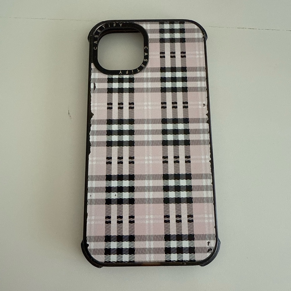 Casetify Pink and Black Plaid Ultra Impact iPhone 13 Phone Case
